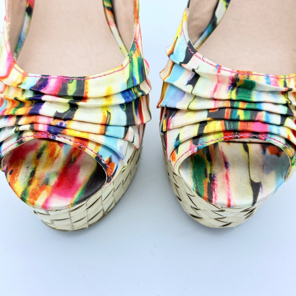 River Island Multicolor Abstract Pleated Peep Toe Platform Heels Pumps EU 38 7.5 - Picture 3 of 11